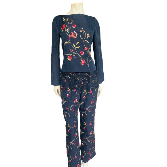 Josephine Chaus Silk Embroidered Pants Floral Set - Picture 2 of 13